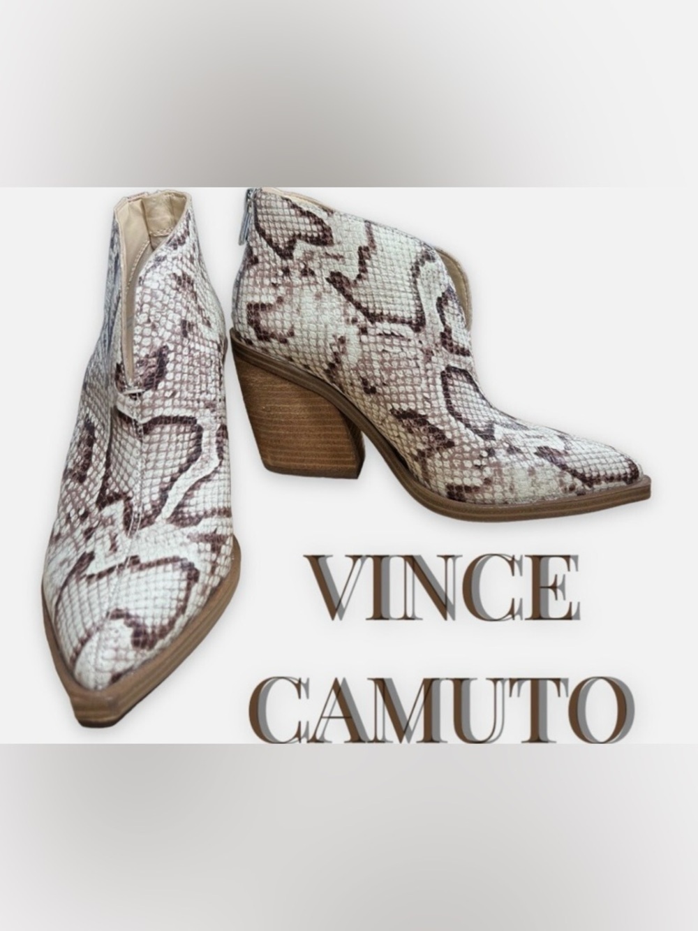 Vince Camuto Snake-Print Ankle Booties in Beige and Brown